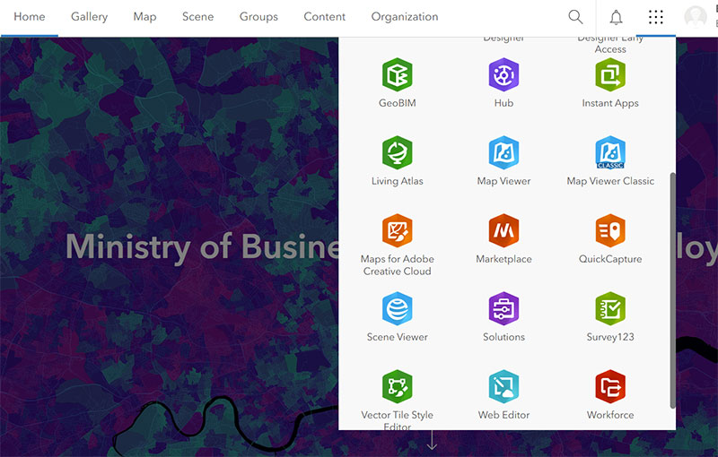 Configuring Sharing Settings Image 1: Screenshot of the app launcher icon selection in ArcGIS Survey123