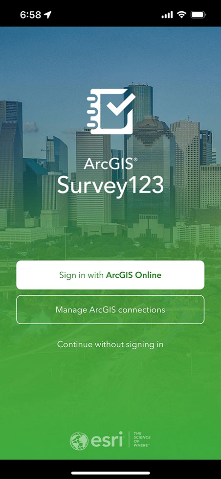 Step 1 image: Screenshot of ArcGIS Survey123 sign in options