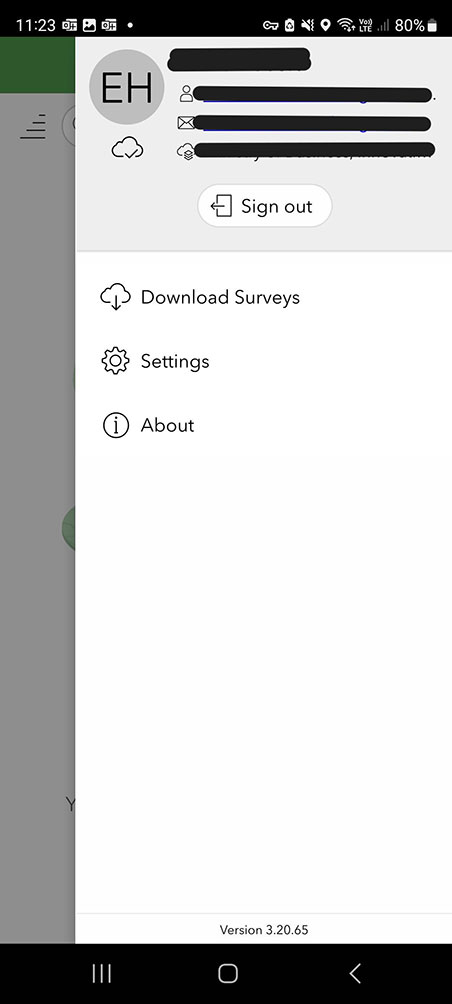Step 2 image: Screenshot of user icon menu options in ArcGIS Survey123
